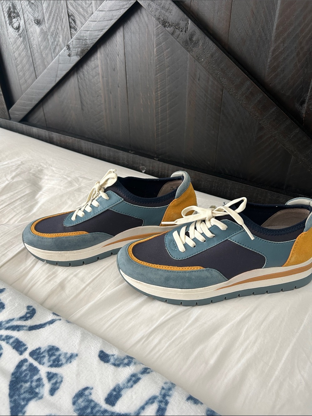 Naturalizer Colorblock Lace-Up Sneakers in Navy, Teal and Mustard